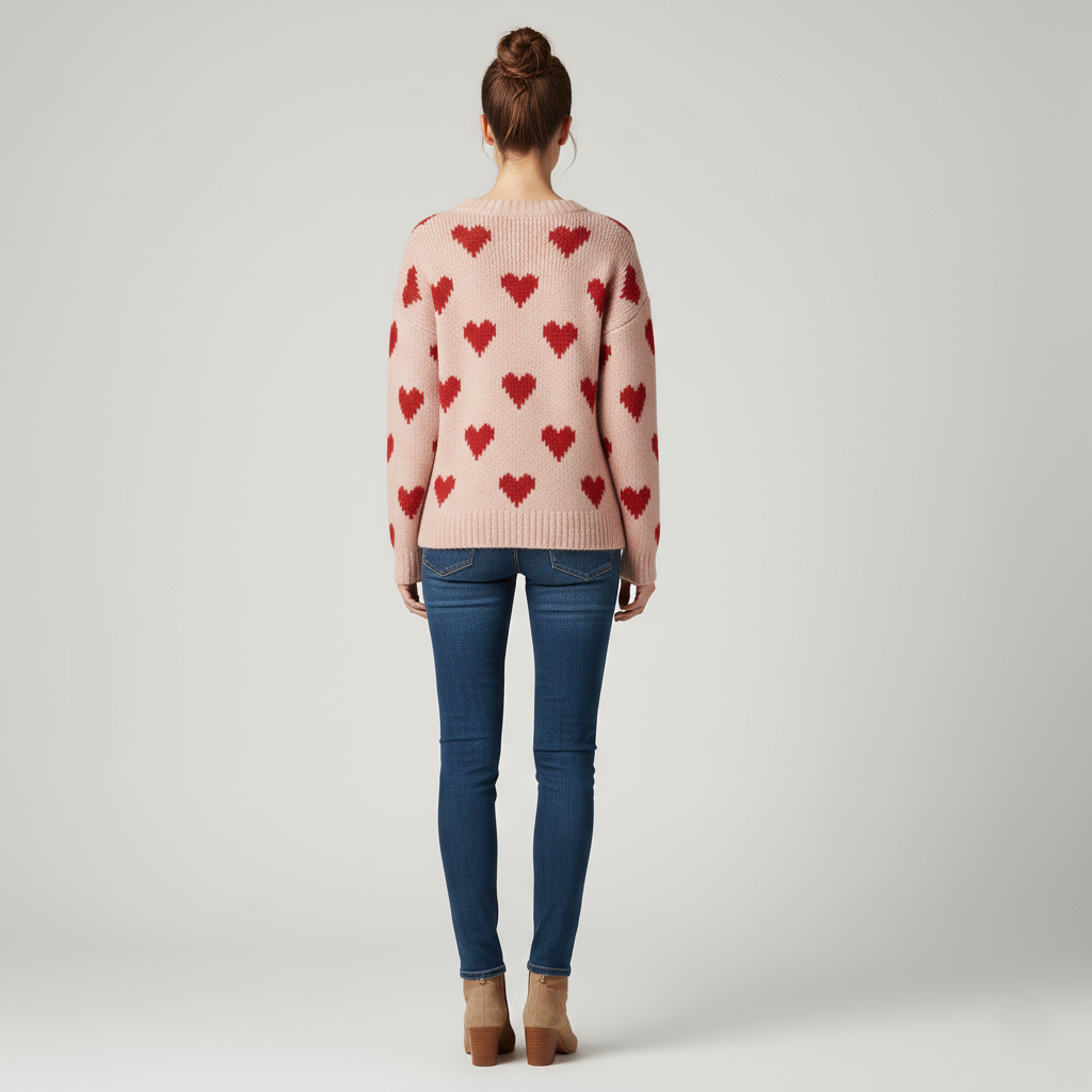 Pull femme à col rond avec motif cœur