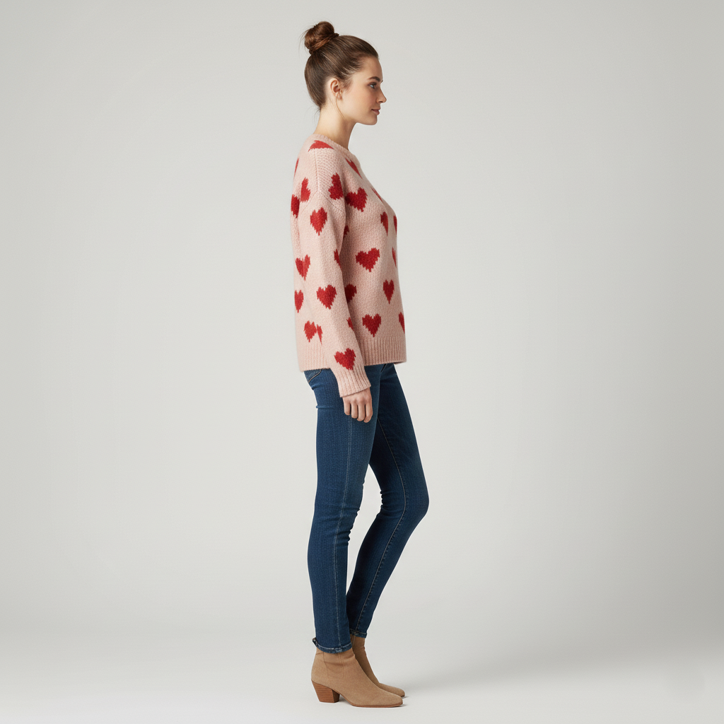 Pull femme à col rond avec motif cœur