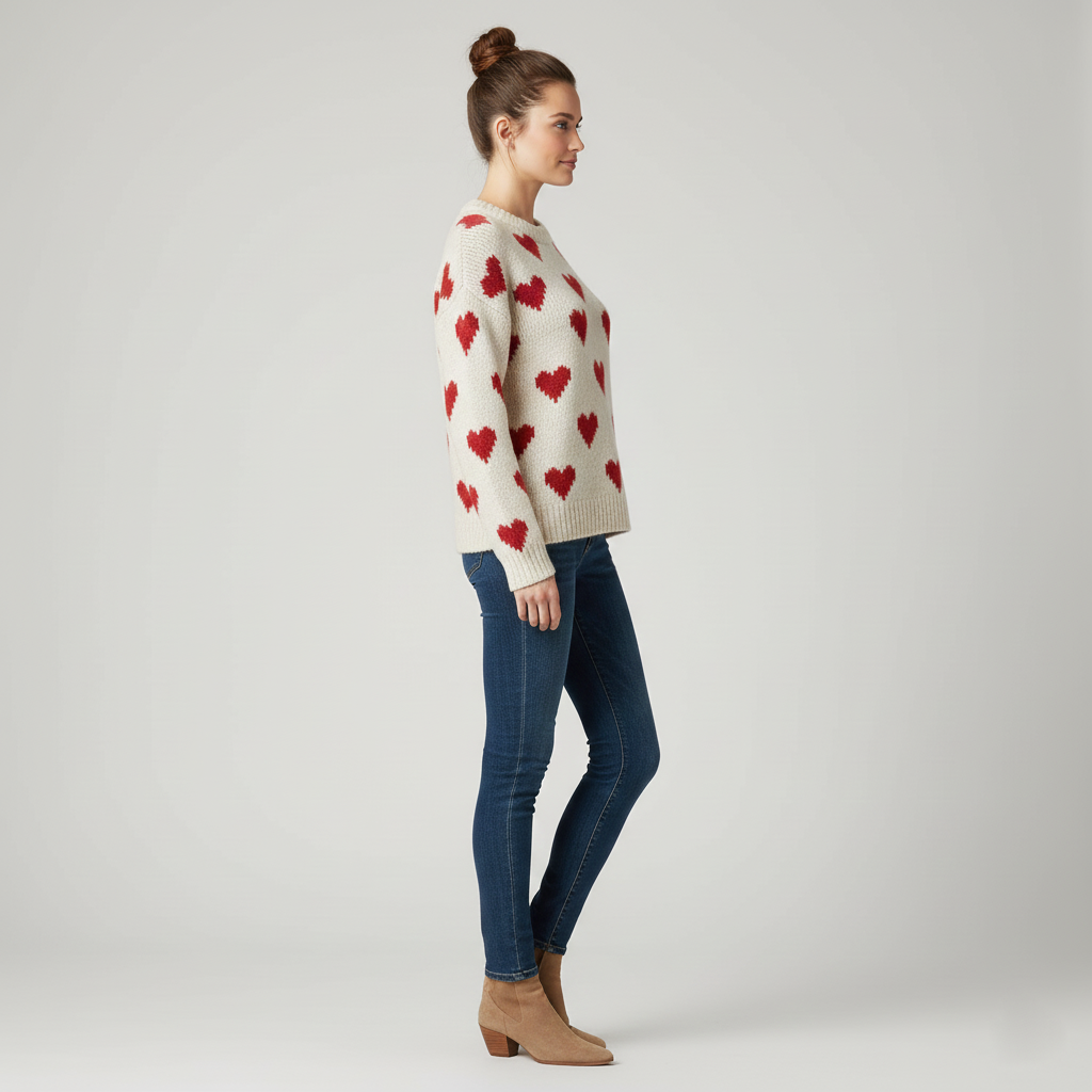 Pull femme à col rond avec motif cœur