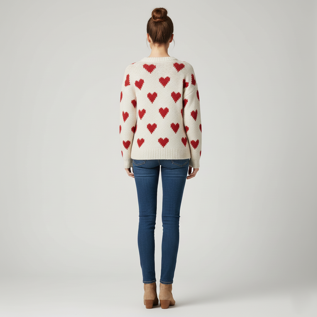 Pull femme à col rond avec motif cœur