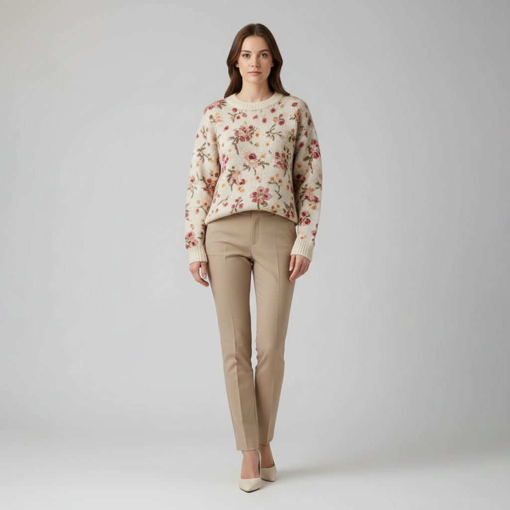 Pull chaud femme à imprimé floral