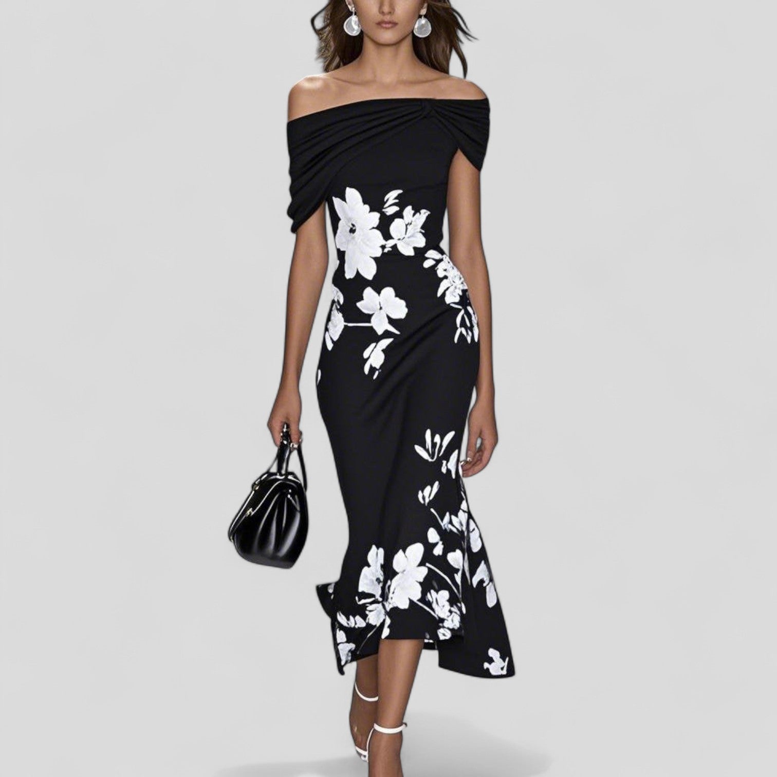 Robe midi imprimée, vue de dos et profil latéral