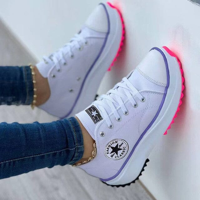Baskets montantes semelle bicolore rose violet blanc pour femme