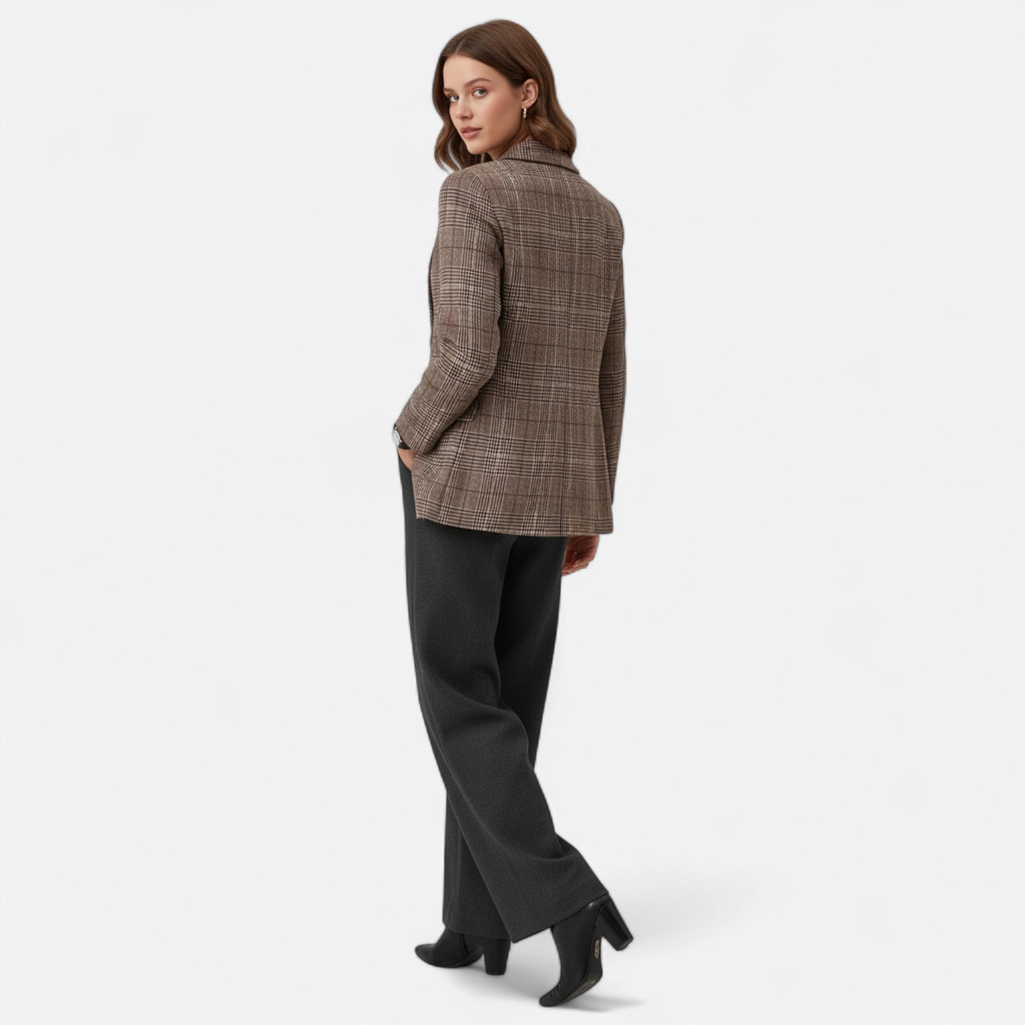 Blazer à carreaux coupe structurée pour femme – vue 2