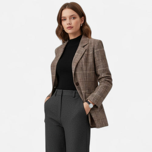 Blazer à carreaux coupe structurée marron pour femme
