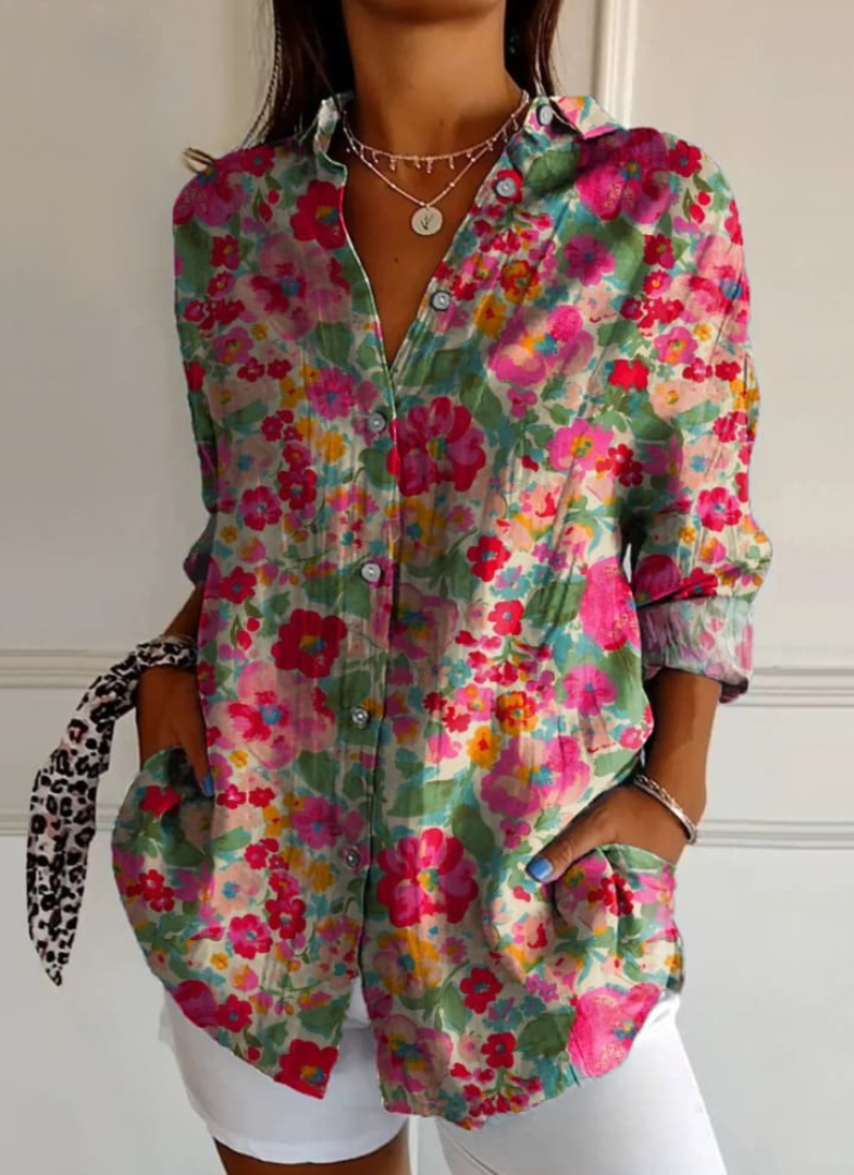 Blouse légère à imprimé floral col V pour femme