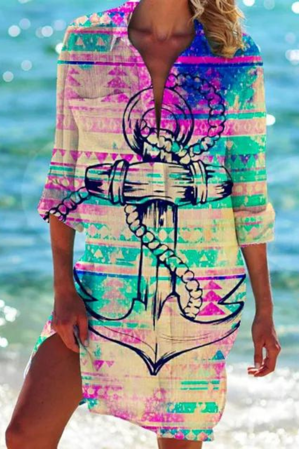 Blouse fluide à imprimé marin