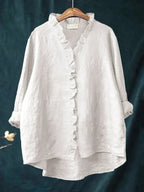 Blouse lin à volants encolure V