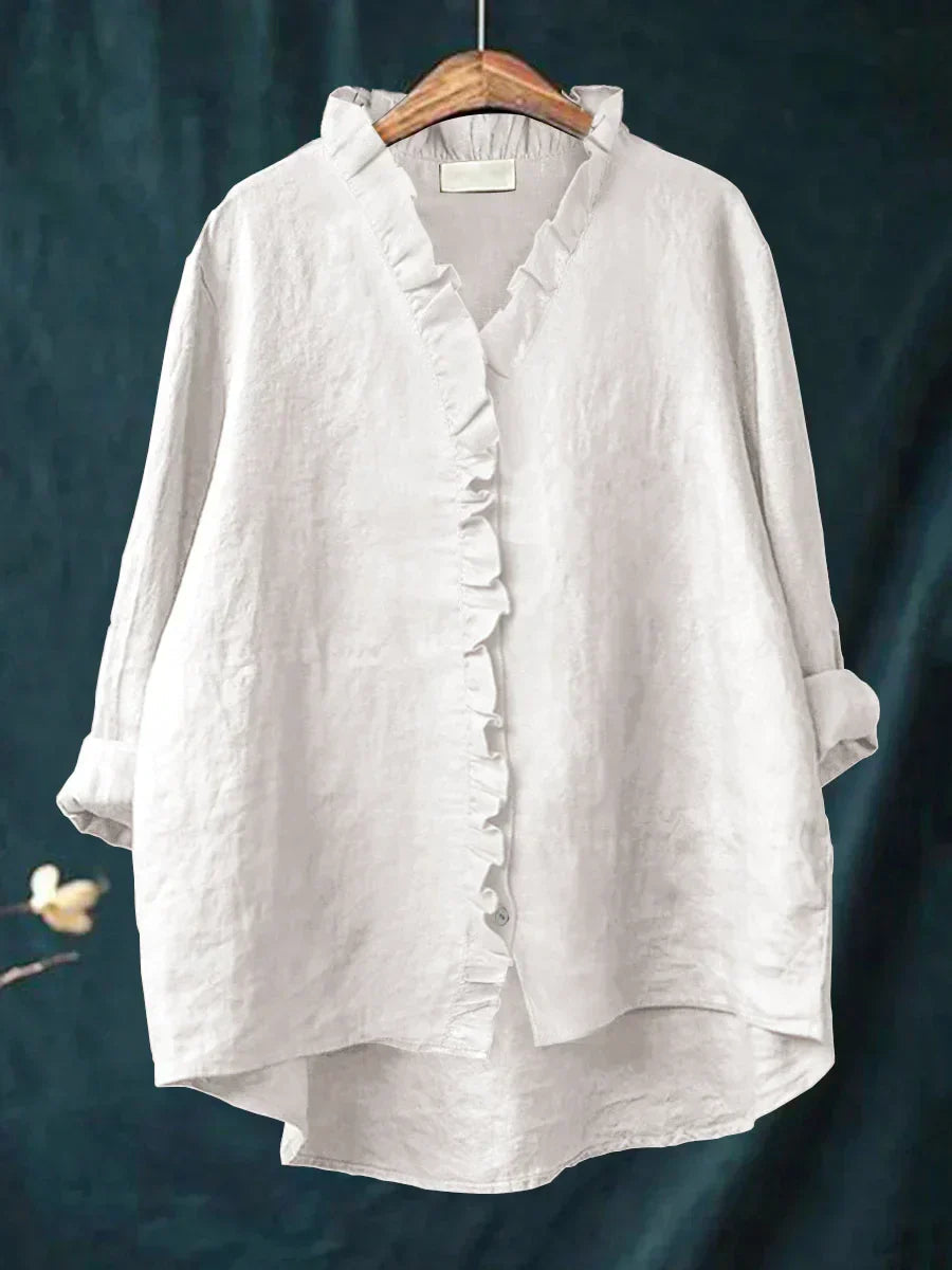 Blouse lin à volants encolure V