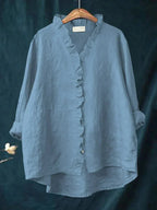 Blouse lin à volants encolure V