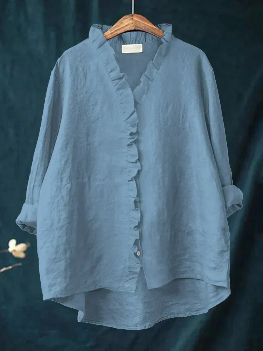 Blouse lin à volants encolure V
