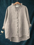 Blouse lin à volants encolure V