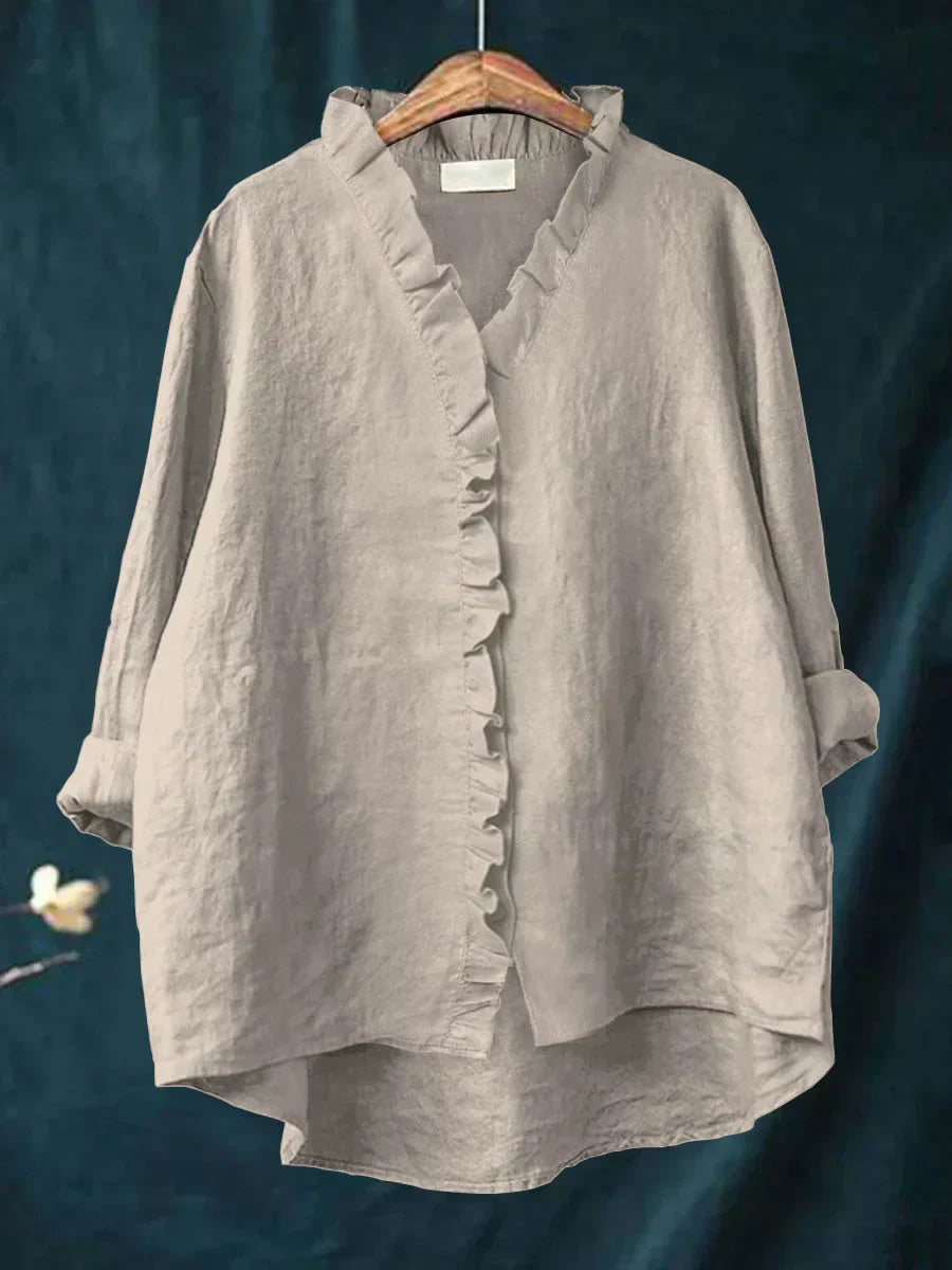 Blouse lin à volants encolure V