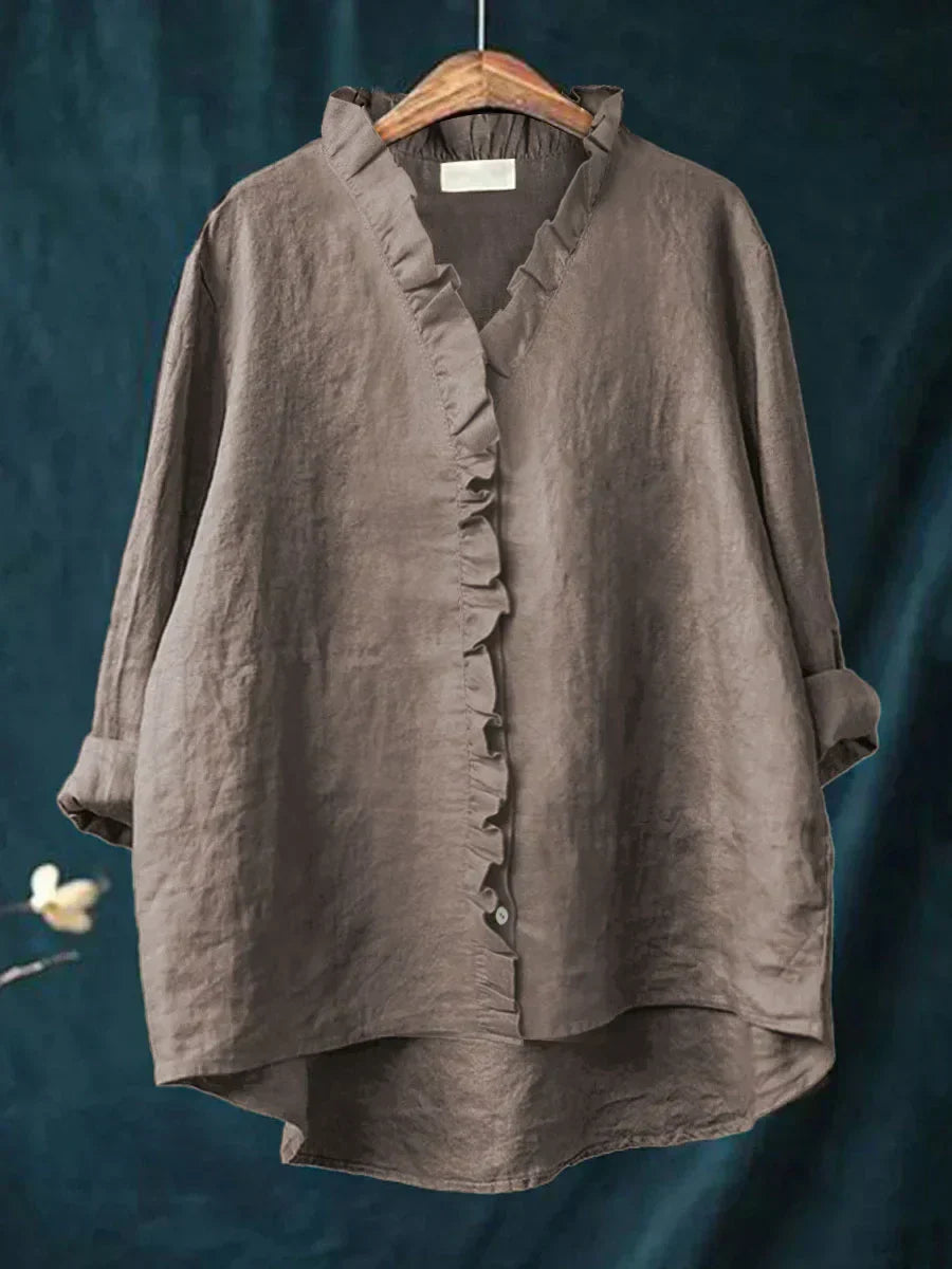 Blouse lin à volants encolure V