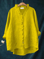 Blouse lin à volants encolure V