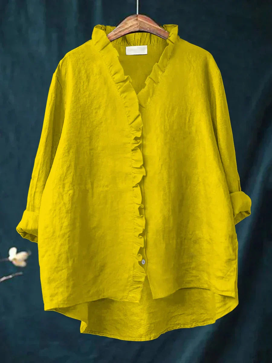 Blouse lin à volants encolure V