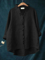 Blouse lin à volants encolure V
