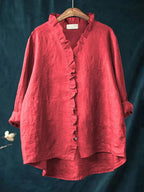 Blouse lin à volants encolure V