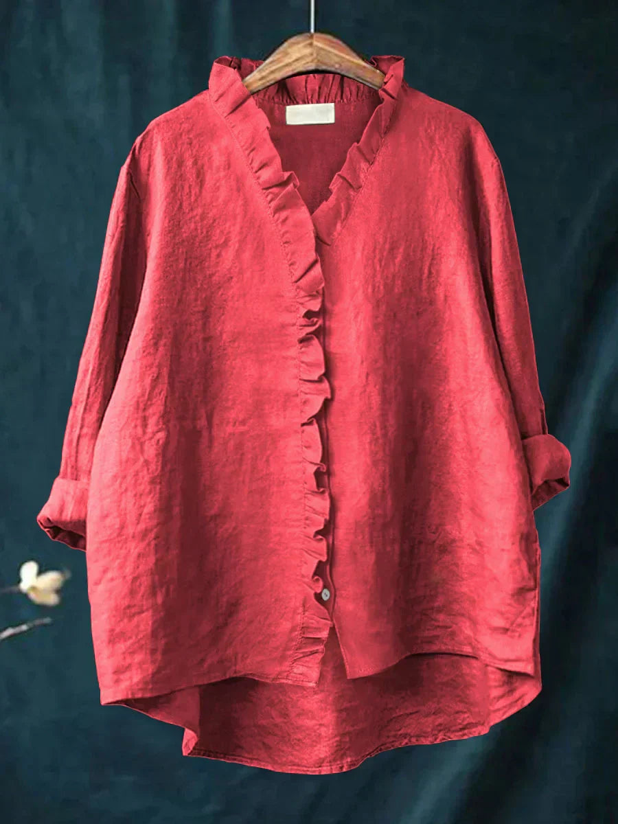 Blouse lin à volants encolure V