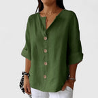 Blouse lin col V à boutons pour femme