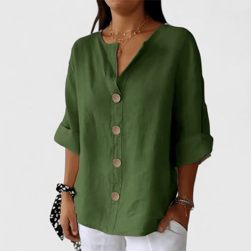 Blouse lin col V à boutons pour femme