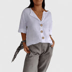 Blouse lin col V à boutons pour femme