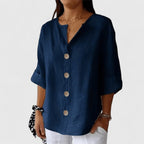 Blouse lin col V à boutons pour femme