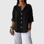 Blouse lin col V à boutons pour femme