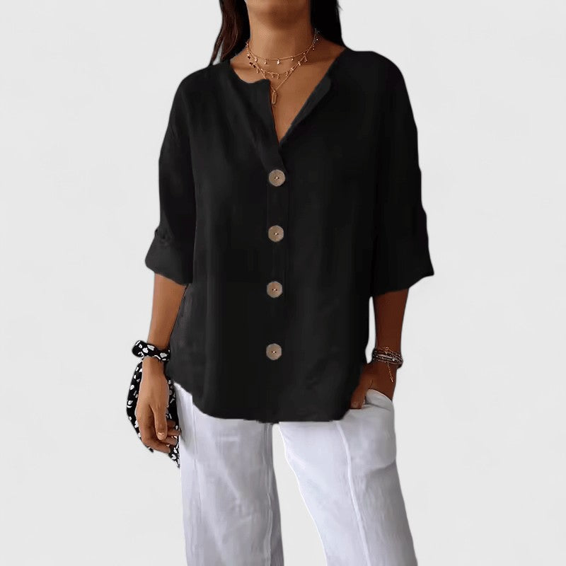Blouse lin col V à boutons pour femme