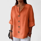 Blouse lin col V à boutons pour femme