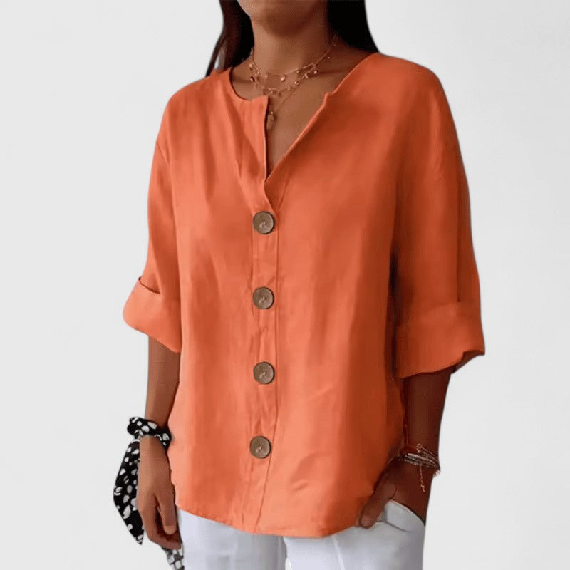 Blouse lin col V à boutons pour femme