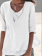 Blouse superposée en lin manches 3/4 pour femme