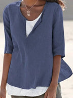 Blouse superposée en lin manches 3/4 pour femme