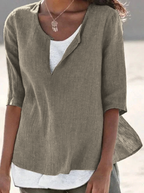 Blouse superposée en lin manches 3/4 pour femme