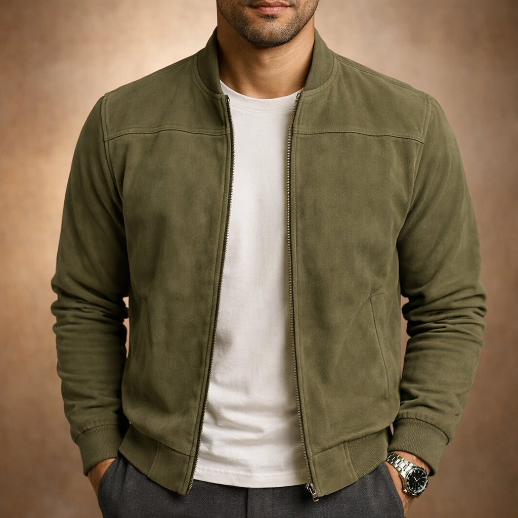 Blouson bomber col montant finition mate vert pour homme