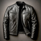 Blouson col montant zippé quatre poches biker noir pour homme