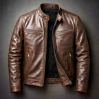 Blouson col montant zippé quatre poches cigar marron pour homme