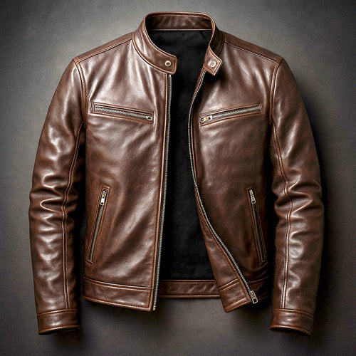 Blouson col montant zippé quatre poches cigar marron pour homme