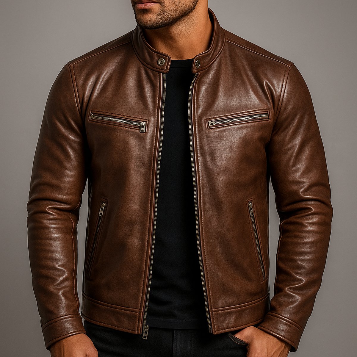 Blouson col montant zippé quatre poches pour homme – vue 2