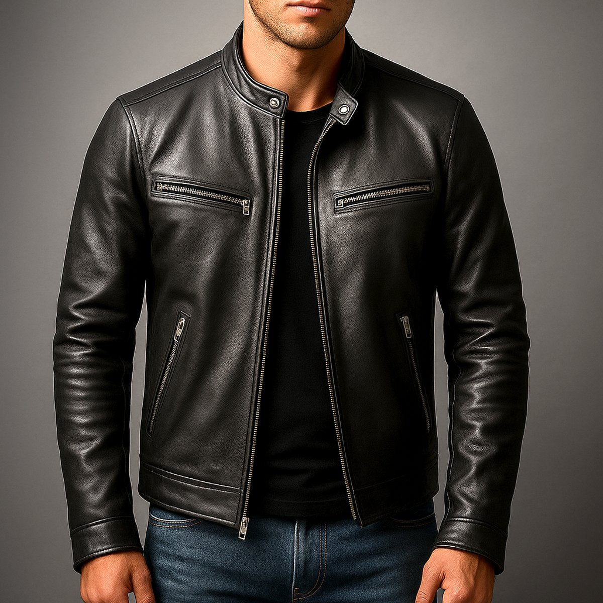 Blouson col montant zippé quatre poches pour homme – vue 3