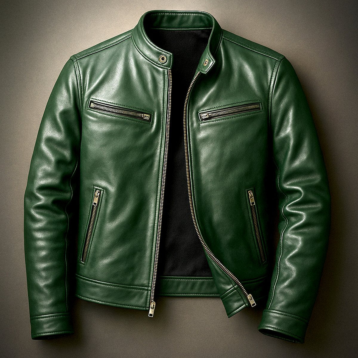 Blouson col montant zippé quatre poches forest vert pour homme