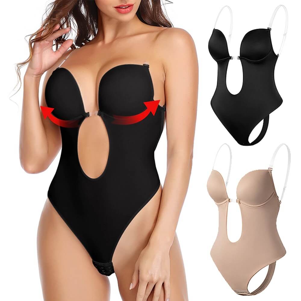 Body gainant sans bretelles décolleté plongeant pour femme