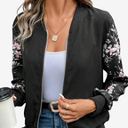 Bomber noir manches florales fermeture zip pour femme – vue 2