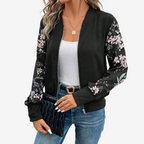 Bomber noir manches florales fermeture zip pour femme – vue 4