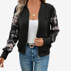 Bomber noir manches florales fermeture zip noir pour femme