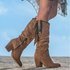Bottes hautes à franges et ornements turquoise marron pour femme