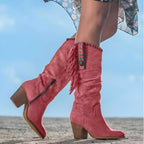 Bottes hautes à franges et ornements turquoise rouge pour femme