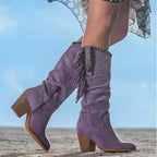 Bottes hautes à franges et ornements turquoise violet pour femme