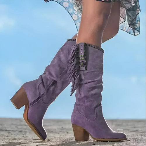 Bottes hautes à franges et ornements turquoise violet pour femme