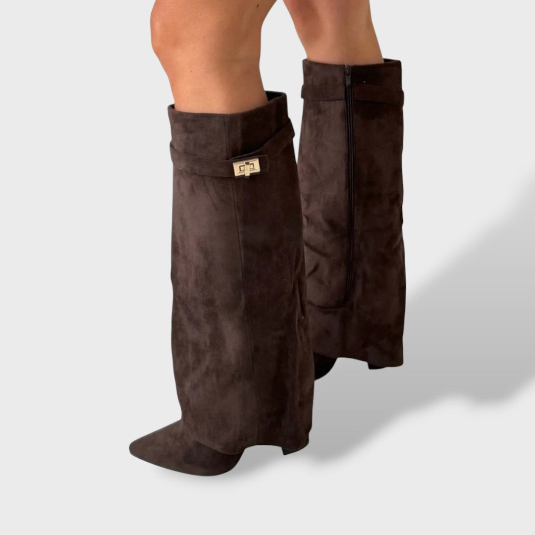 Bottes hautes à revers avec détail doré pour femme – vue 6